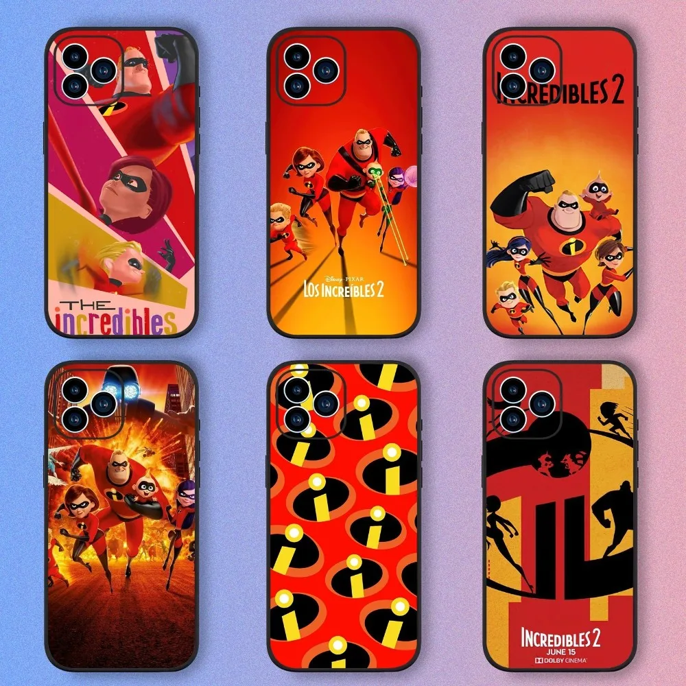 MINISO DISNEY Incredibles Phone Case iPhone 15,14,13,12,11,XS,XR,X,8,7,Pro,Max,Plus,mini Silicone Black Cover