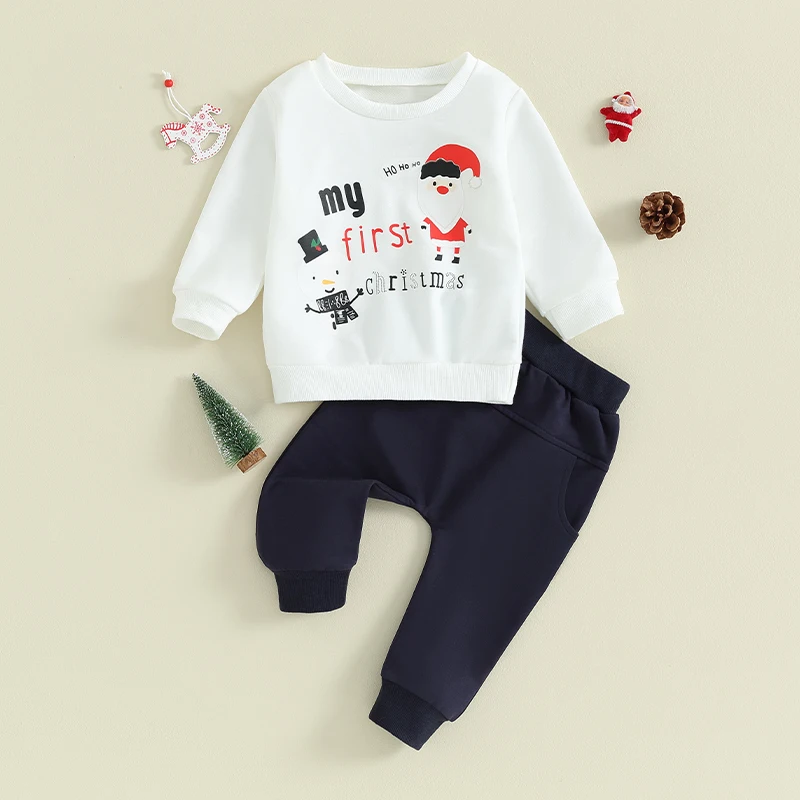 

Kids Baby Boys Autumn Sets Long Sleeve Crew Neck Letters Print Sweatshirts with Elastic Waist Sweatpants Christmas Clothes