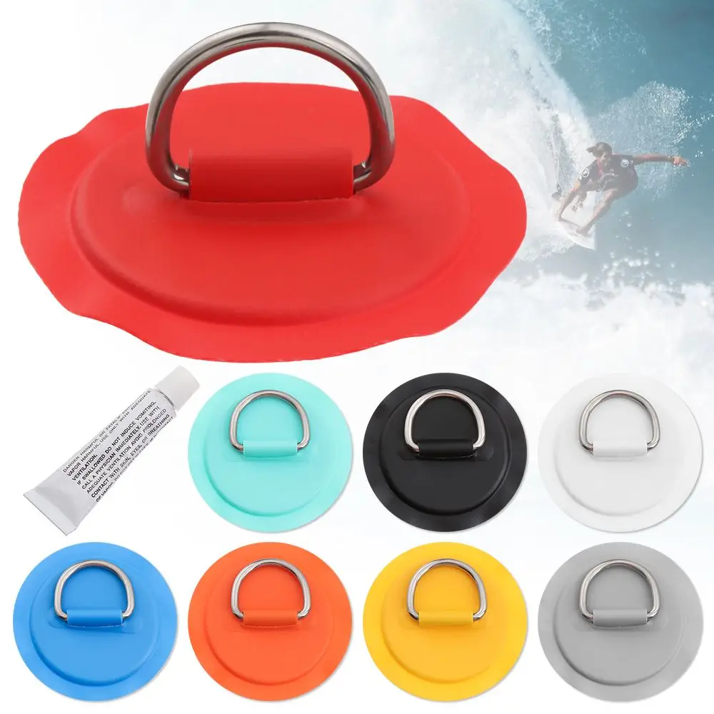 1/4Pcs Surfboard Dinghy Boat PVC Patch With Stainless Steel D Ring Deck Rigging Sup Round Ring Pad 5M Bungee Rope Kit Accessorie