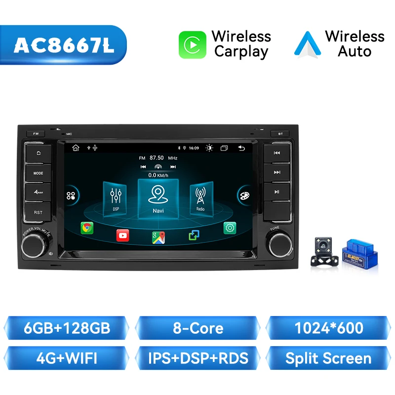 Auto radio voor Volkswagen Touareg 7L Transporter T5 2004-2011 Android 14 8-core 8GB+128GB IPS draadloze CarPlay Android Auto 4G WiFi