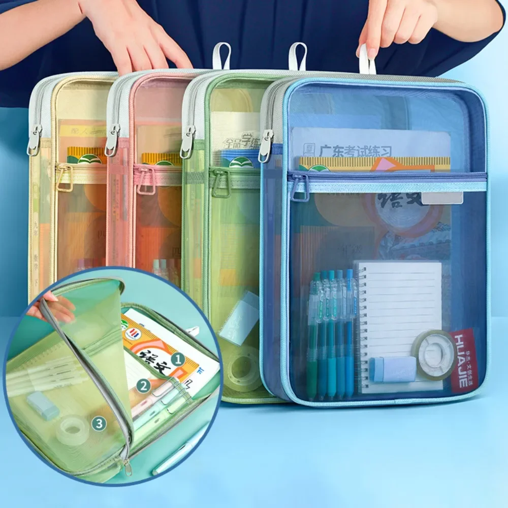 Mesh Mesh Zipper Pouch Bag Multifunctional Transparent Transparent File Bag Large Capacity Portable Document Bag