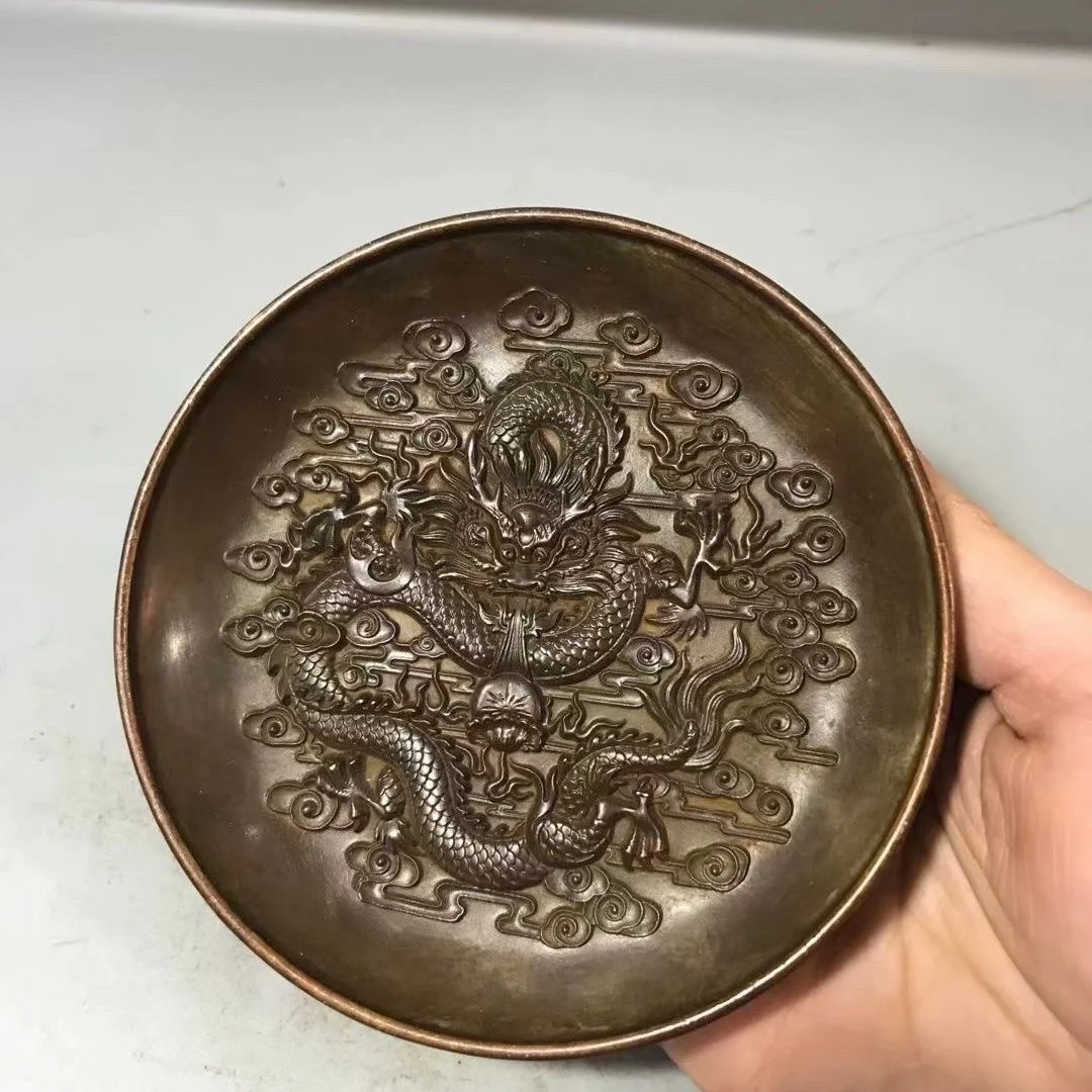 Do old bronze dragon plate retro wenwan ornaments study pen Four Treasures of the Study decoration.