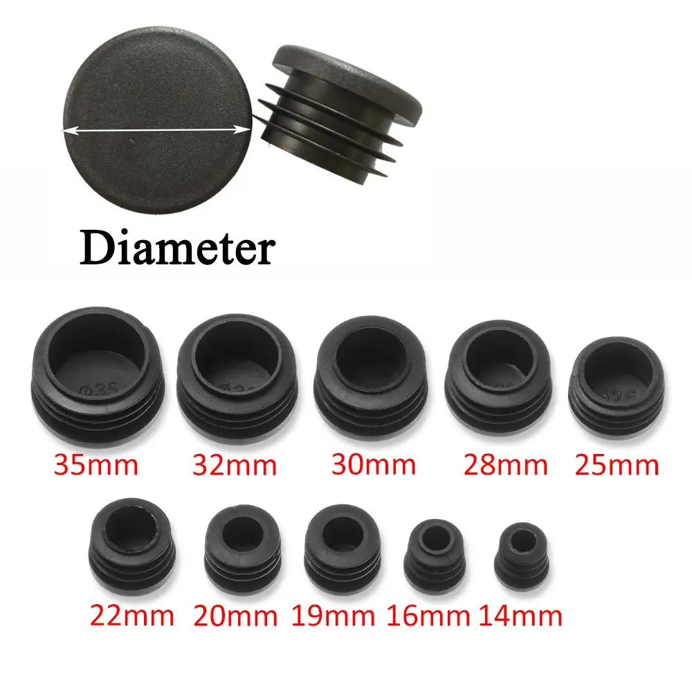 10pcs/pack Black Round Plastic Plug In Round Pipe Steel Pipe Inner Sleeve Plug Head Table Chair Foot Pad