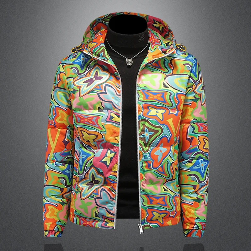 

Зимняя утепленная мужская пуховая куртка с капюшоном, камуфляжным цветочным принтом, новинка 2024 года, белое пуховое пальто, молодежная мода