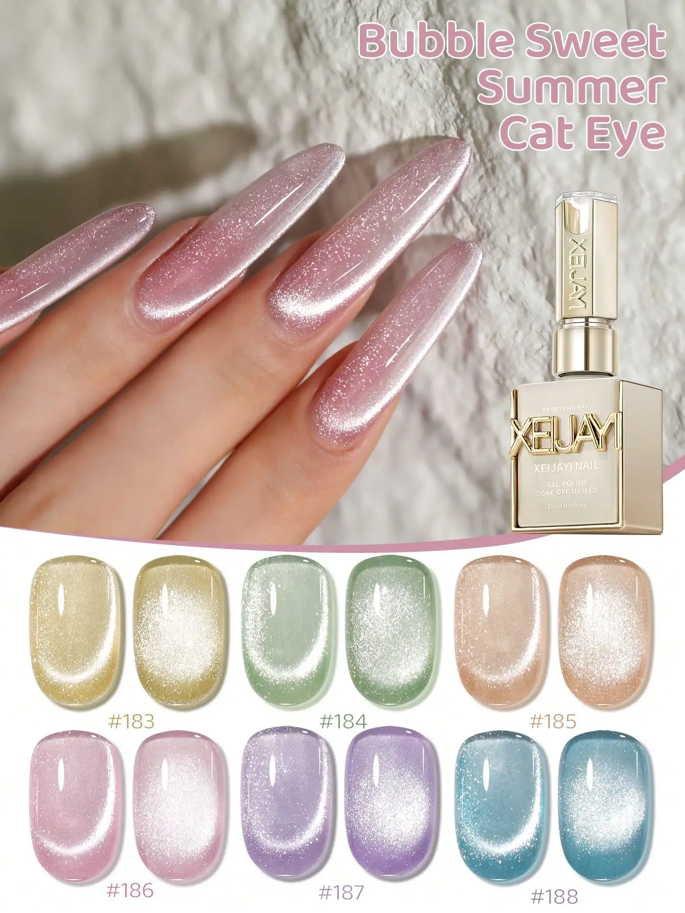 XEIJAYI 6個入り 15ml キャッツアイネイルジェルポリッシュセット セミパーマネントネイルアート ソーキングUV LEDネイルサロン DIYネイルサロンジェル