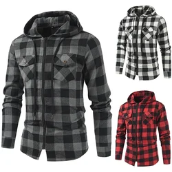 Stylish Men Hooded Plaid Shirt Padded Jacket For Work And Casual Wear Comfortable And Easy To Care