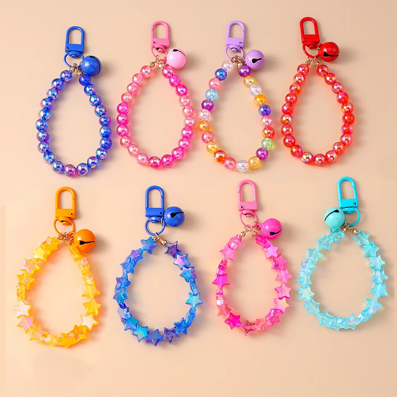 

Aihua Colorful Friendship Glass Popcorn Round Star Beads Keychain for Women Girl Phone Bag Pendant Ornaments Keyring Jewelry