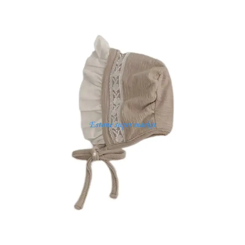 090B Kanten hoed Prinses meisje Katoenen motorkap Cap Zonbeschermingshoed voor baby 0-1