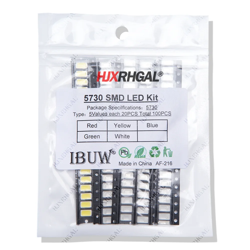 100 peças = 5 cores x 20 peças smd 5730 5630 variedade de diodo led igmopnrq kit de diodo led verde/vermelho/branco/azul/amarelo