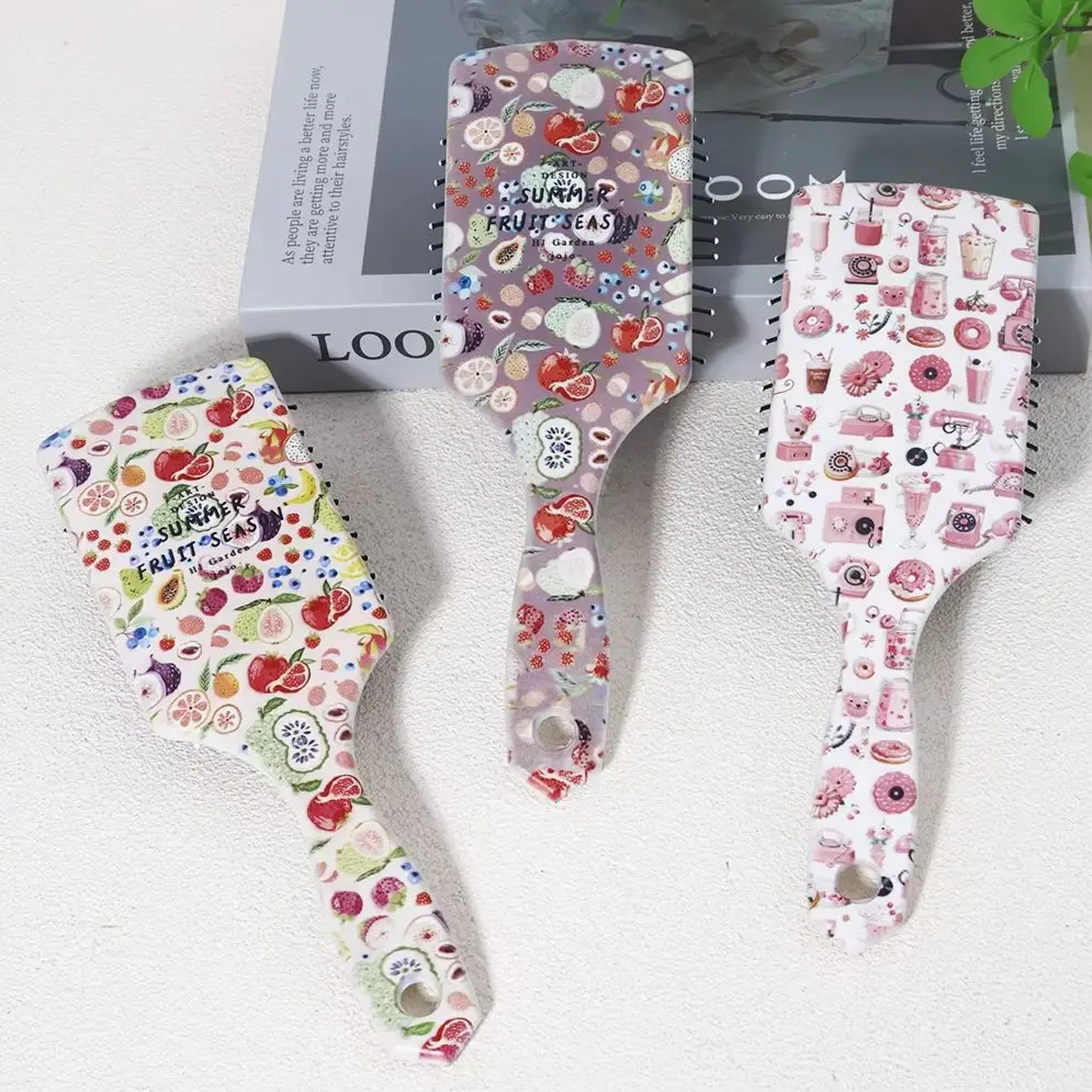 

1 piece of fruit beverage snack pattern air cushion comb-anti-static,nylon bristles,ergonomic handle,Special for real hair wigs