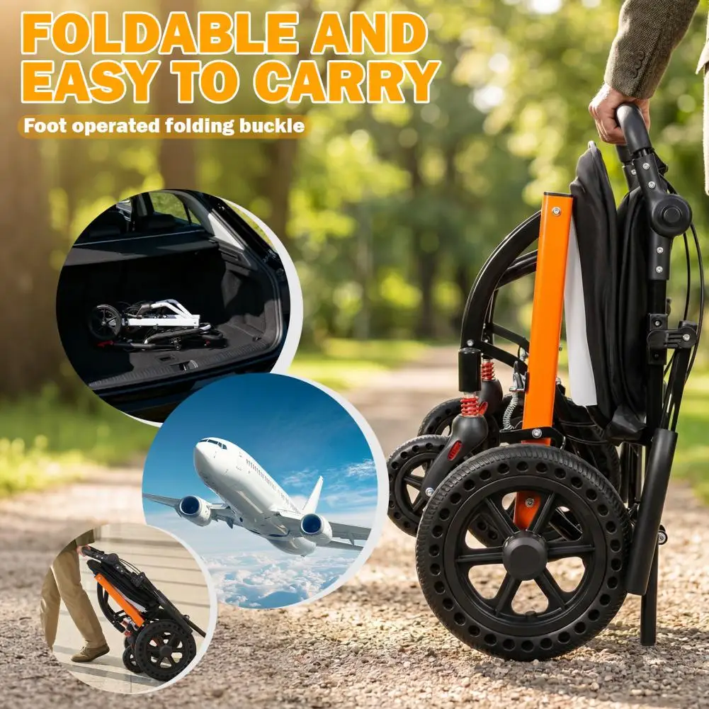 Portable Foldable Transport Wheelchair Folding Transport Wheelchair with Storage Bag Adults Elderly Transport Chair Trave Black