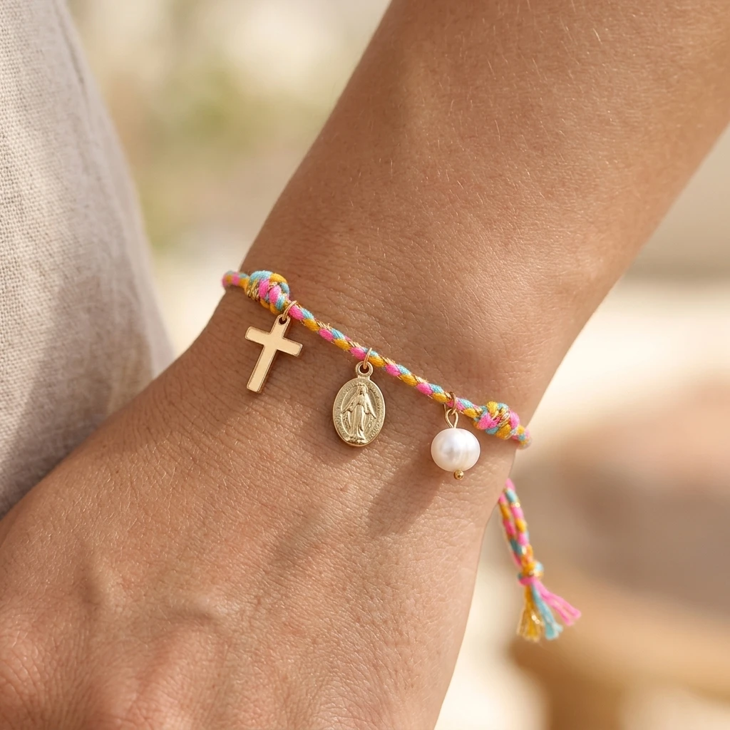 1pc Cotton Cord Bohemian Cross Charm Bracelet Adjustable Rope Chain For Women