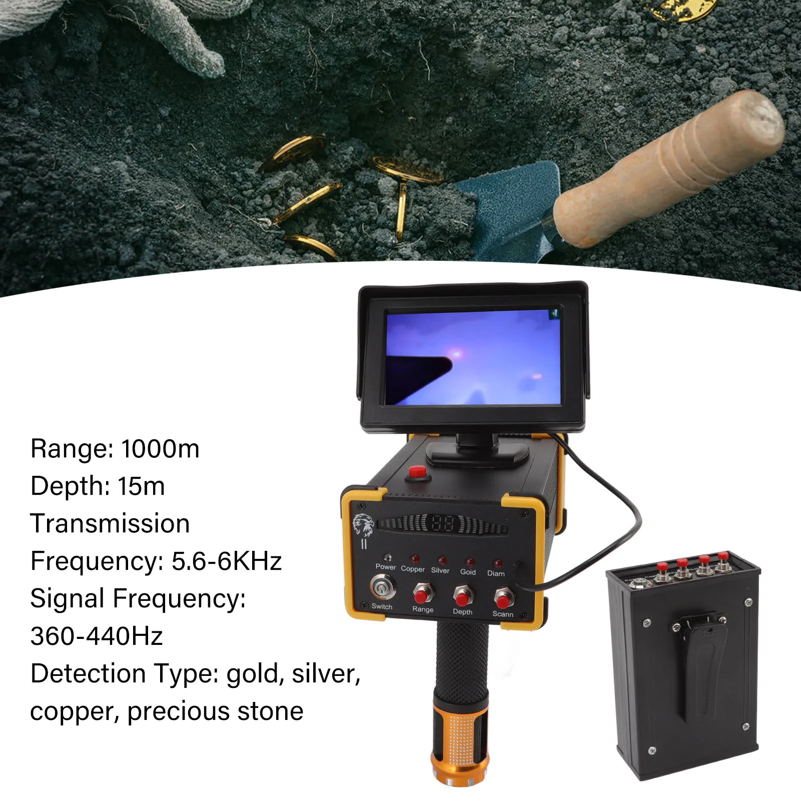 15m  Metal Detector Gold Finder Metal Scanner Device Search Range 1000m with GR8000 Screen Yellow  Metal Scanner Device