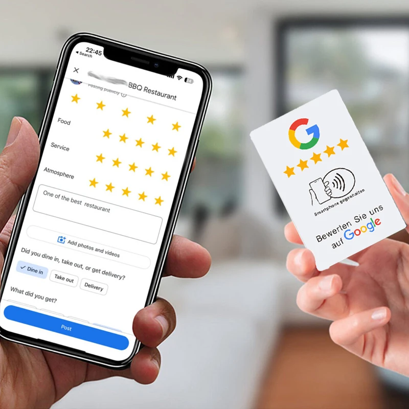 Revisão alemã nos nos no Google Tap Card NFC pronto para ser ativado instantaneamente aumenta as comentários de negócios Revisão do Google Tap NFC Card Tag