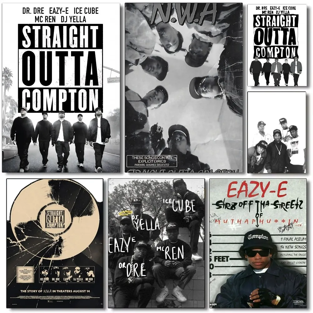 1 قطعة NWA الهيب هوب مغني الراب مستقيم Outta كومبتون المشارك ذاتية اللصق الفن ورق مقاوم للماء ملصق مقهى بار غرفة جدار ديكور #2