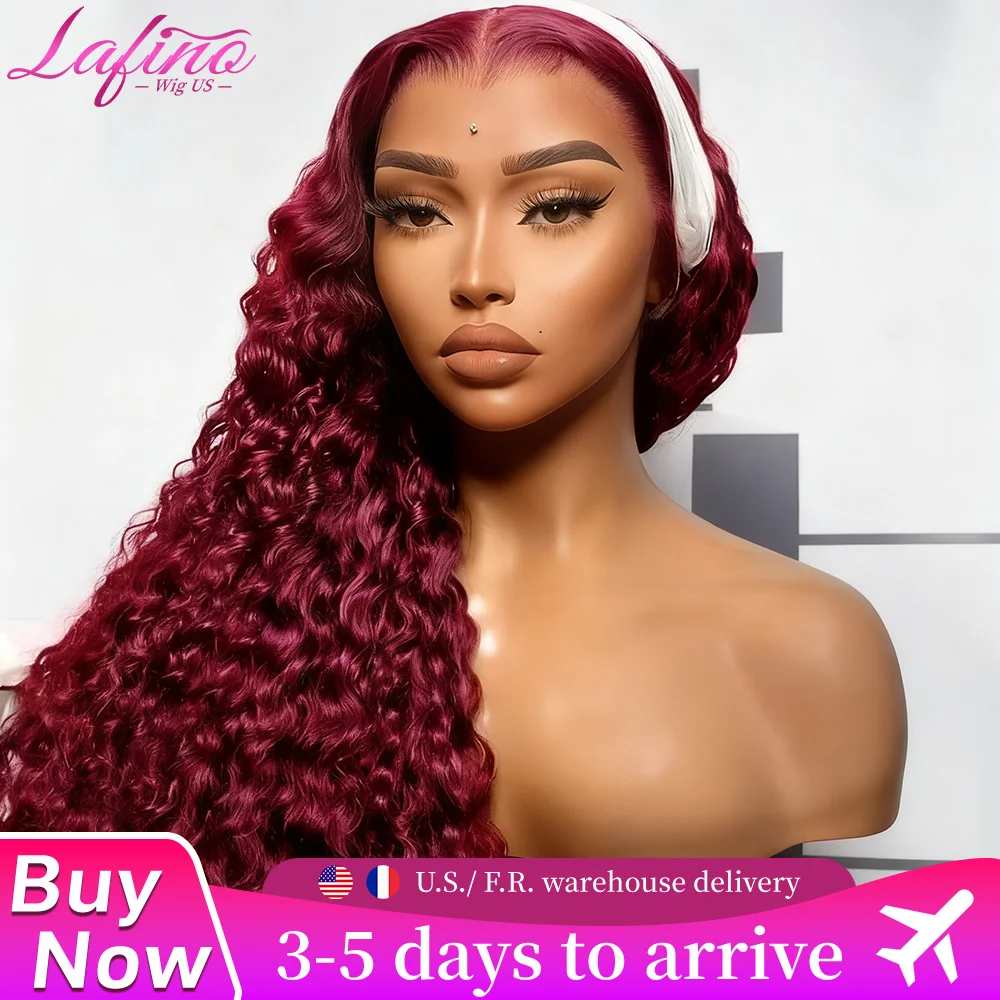 

LafinoWig Burgundy 13x6 Hd Lace Frontal Human Hair Wig Deep Wave Curly Wigs For Women Water Wave Colored 99j 13x4 Lace Front Wig