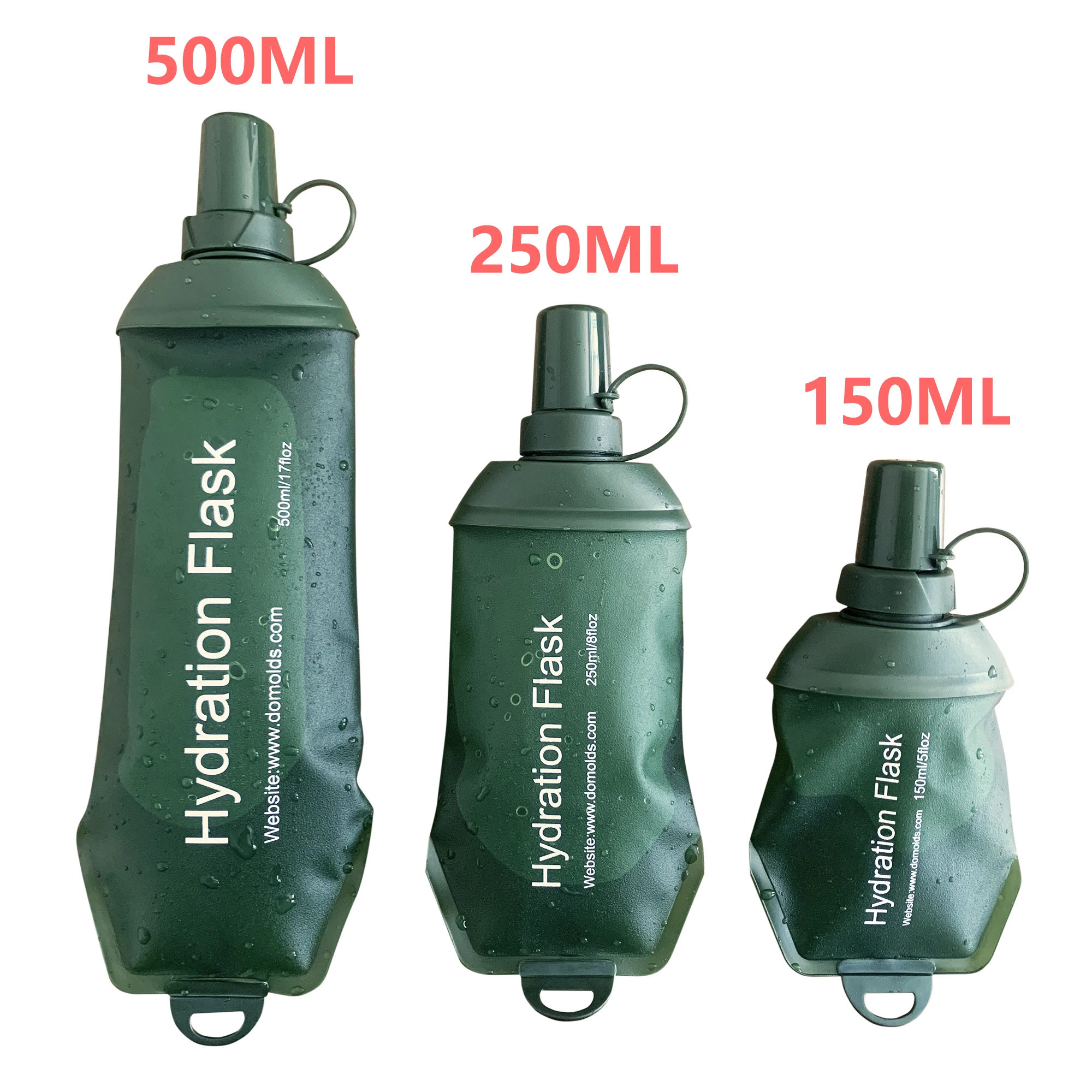 

AXEN-Collapsible Soft Flask, Green Folding Water Bottle, TPU, Cycling, Running, Camping, Travelling, 500ml, 250ml, 150ml