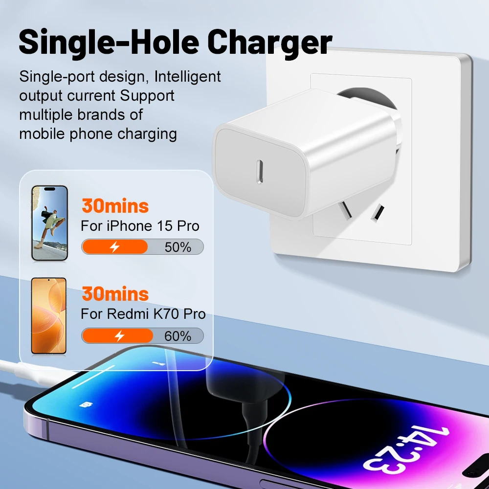 Pengisi Daya Cepat 20W PD Antarmuka Tipe-C Aturmen Peraturan Korea Warna Kepala Pengisi Daya Aksesoris Ponsel untuk iPhone Samsung Huawei