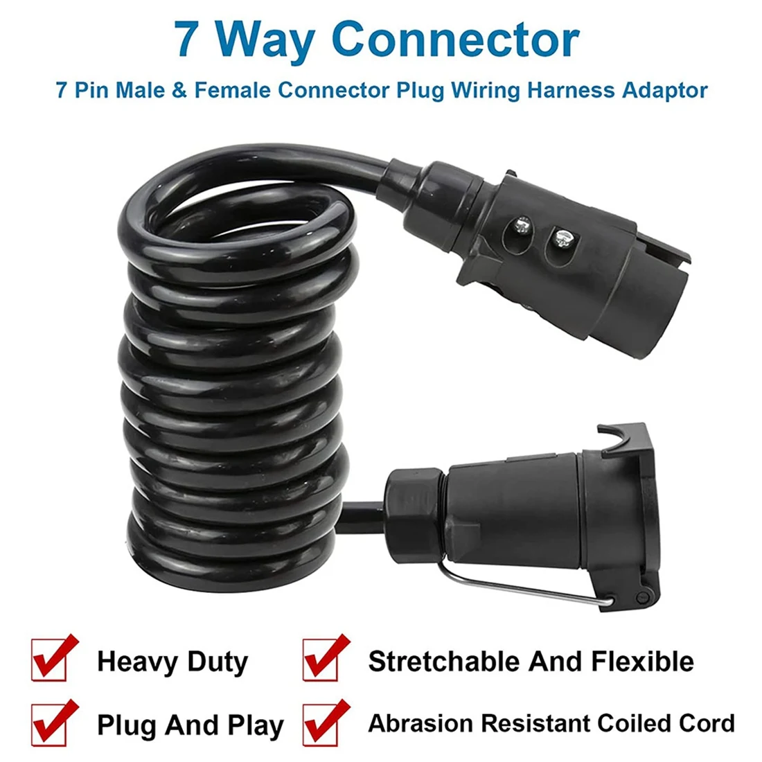 Super Sale 3 Meters 7Pin Trailer Extension Coiled Cable with Trailer Plug Socket Connector, 7 Core RV Electrical Cable Connector
