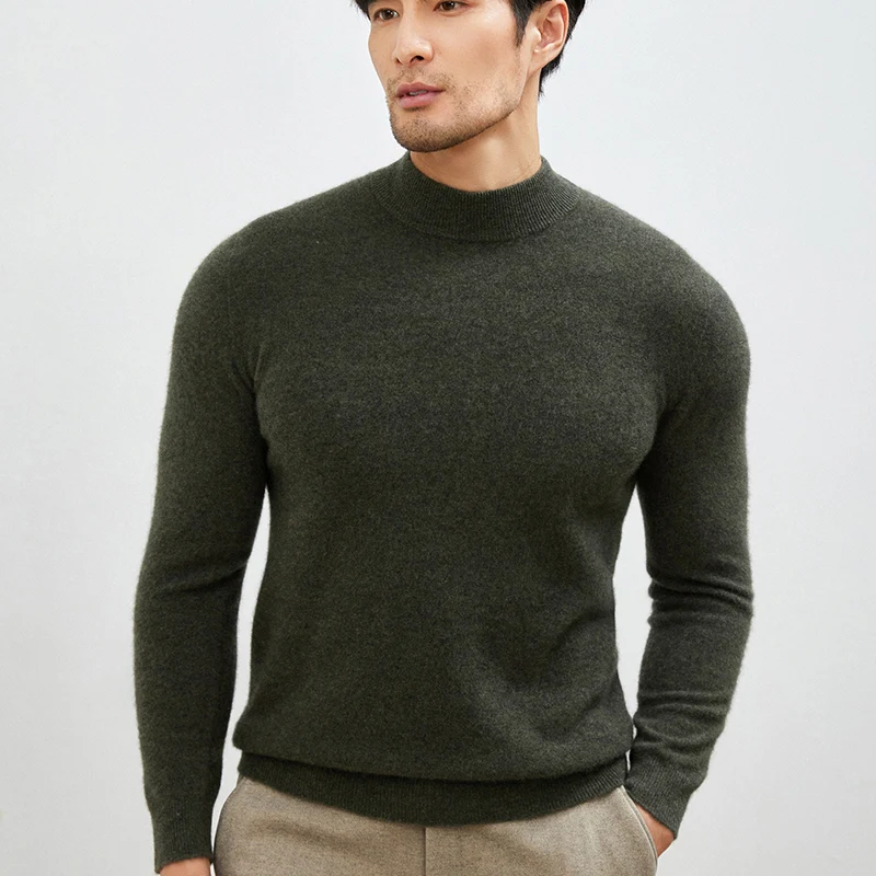

Мужской свитер из 100% кашемира, свитер с полуводолазкой, осень-зима, новый повседневный молодежный деловой пуловер, базовый трикотаж среднего возраста