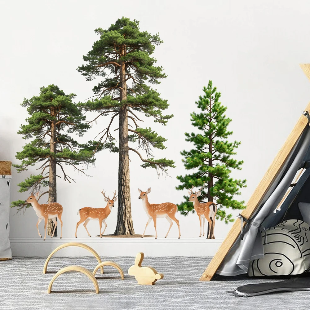 Large Pine Tree Squirrel Bird Wall Stickers Woodland Jungle Forest Wall Decal Bathroom Bedroom Living Room Home Wall Decor