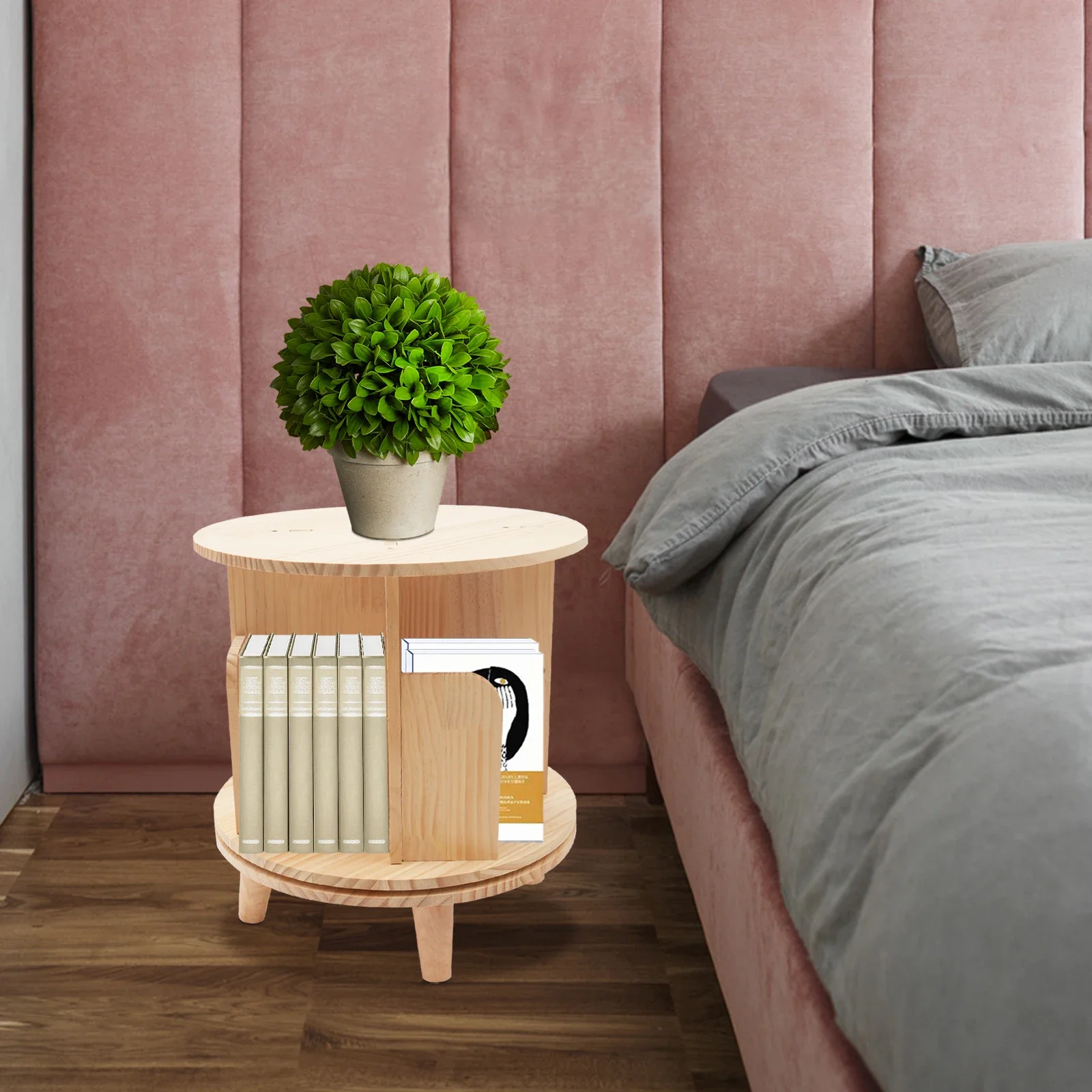 2 Tier Rotating Bookshelf with Legs, Small Stackable Bookshelf 360 Display Standing Revolving Bookcase Round Corner Book Shelf