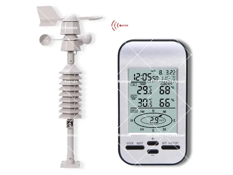 Wireless Anemometer Wind Speed Sensor LCD Weather Station Clock Temperature Humidity Meter
