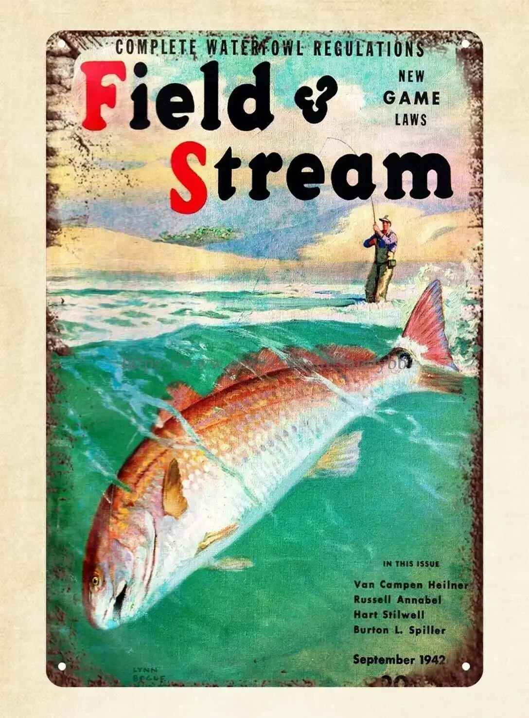 Vintage Tin Sign Field and Stream Fishing Metal Poster Retro Art Wall Decoration for Home Club Cabin Garage Store Bar Cafe Farm