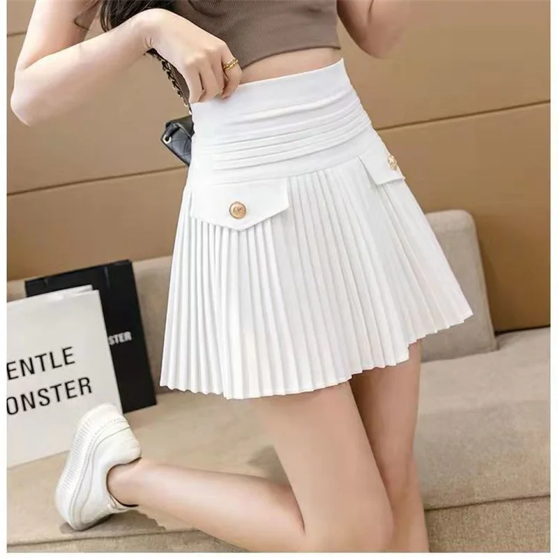 Korean Preppy Style Elegant White Pleated A Line Mini Skirts Women 2022 New Summer High Waist Slim Short Skirt Y2k Streetwear