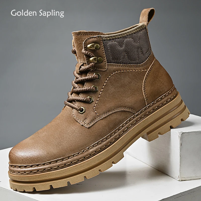 

Golden Sapling Work Boots for Men Fashion Leather Platform Shoes Outdoor Casual Men's Boot Leisure Footwear Tactical Shoes Male