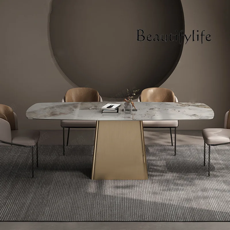 

Simple and fashionable rock slab dining table rectangular household small apartment light luxury tea table designer bright light