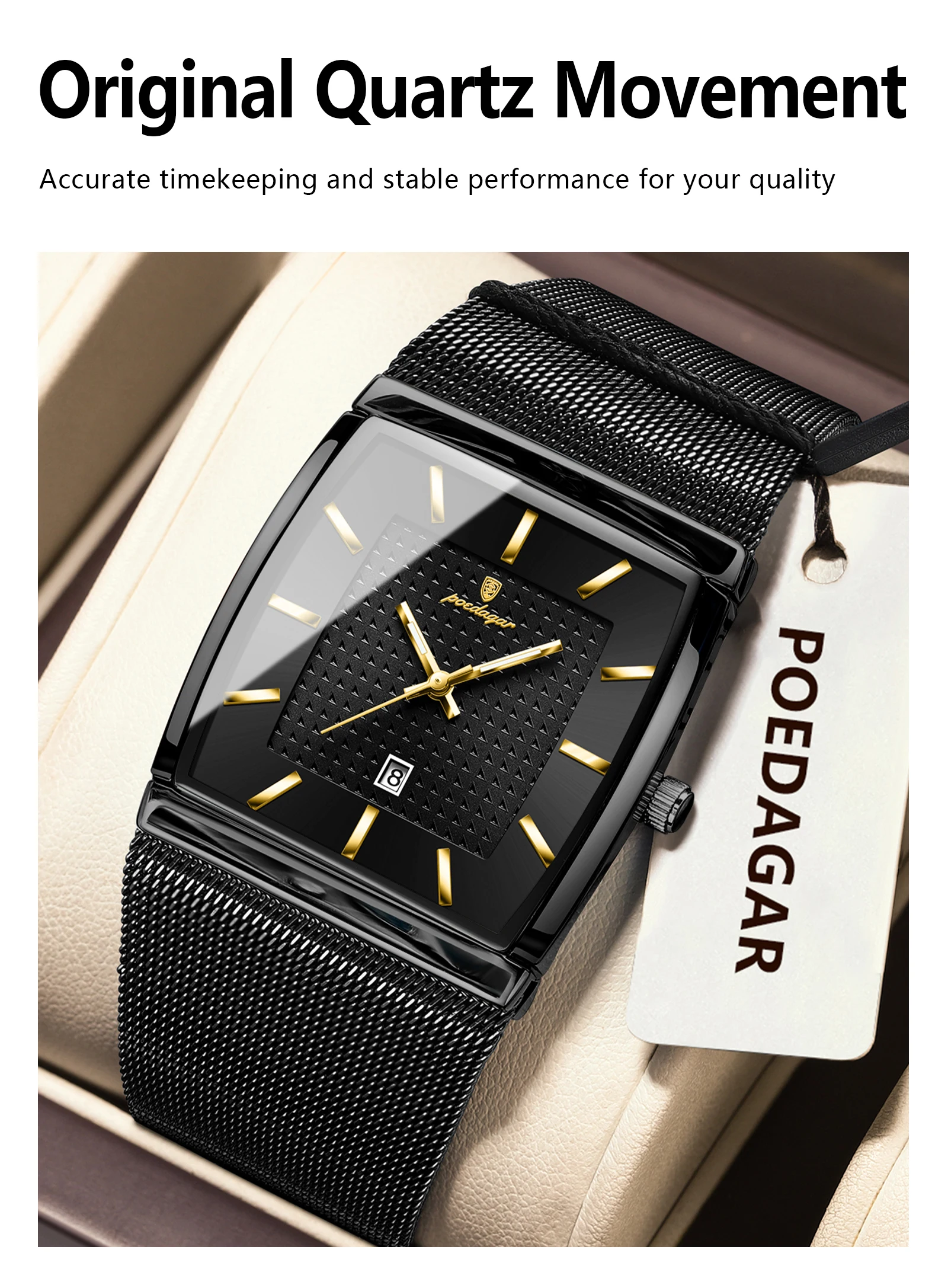 POEDAGAR Top Luxus Männer Armbanduhr Wasserdicht Leucht Edelstahl Mesh Datum Mann Uhr Mode-Business Quarz herren Uhren – Detail 7