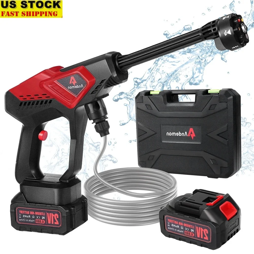 

Cordless Pressure Washer 600PSI 4.0Ah Battery 6-in-1 Nozzle Portable Cleaner Car Patio Garden Pet Use