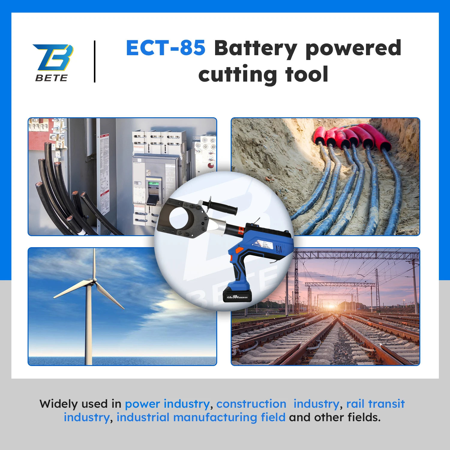 ECT-85 LCD 6T 85mm Armoured Copper Aluminum Hydraulic Cutter Cordless Battery Cable Cutting Tool