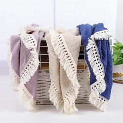 All cotton Newborn Baby Tassel Receiving Blanket Cotton Blankets Infant Fringe Swaddle Blanket Babies Sleeping Quilt Bed Cove