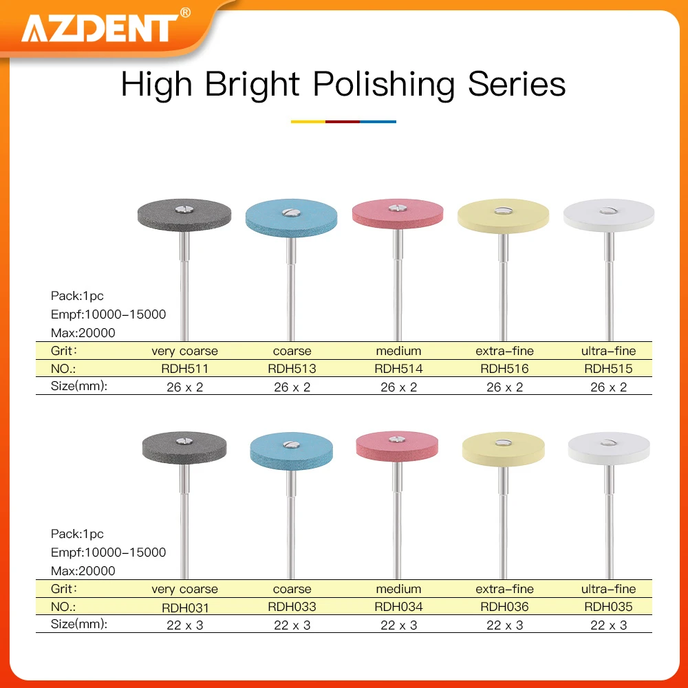 Dental Rubber Diamond Polisher Wheel AZDENT HP 2.35mm Smoothing Polishing Zirconia Porcelain Precious Metal Size 26*2mm 22*3mm