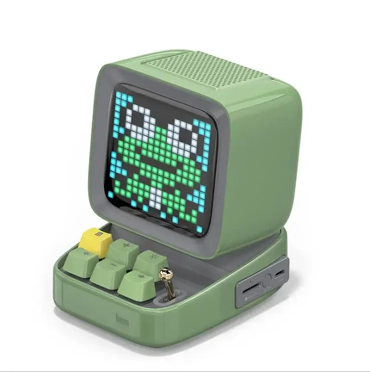 Retro Computer Bluetooth Speaker Pixel Art LED Display Mini Speaker with Mechanical Keys Joystick FM TF AUX Outdoor gift