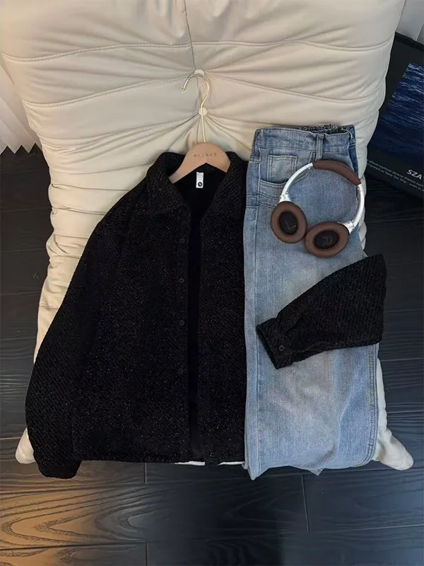 

Men's Knitted Fce Lined Long Sve irt Textured Autumn Winter Outerwear Luxury Sle Zipper Closure Cardigan Jaet