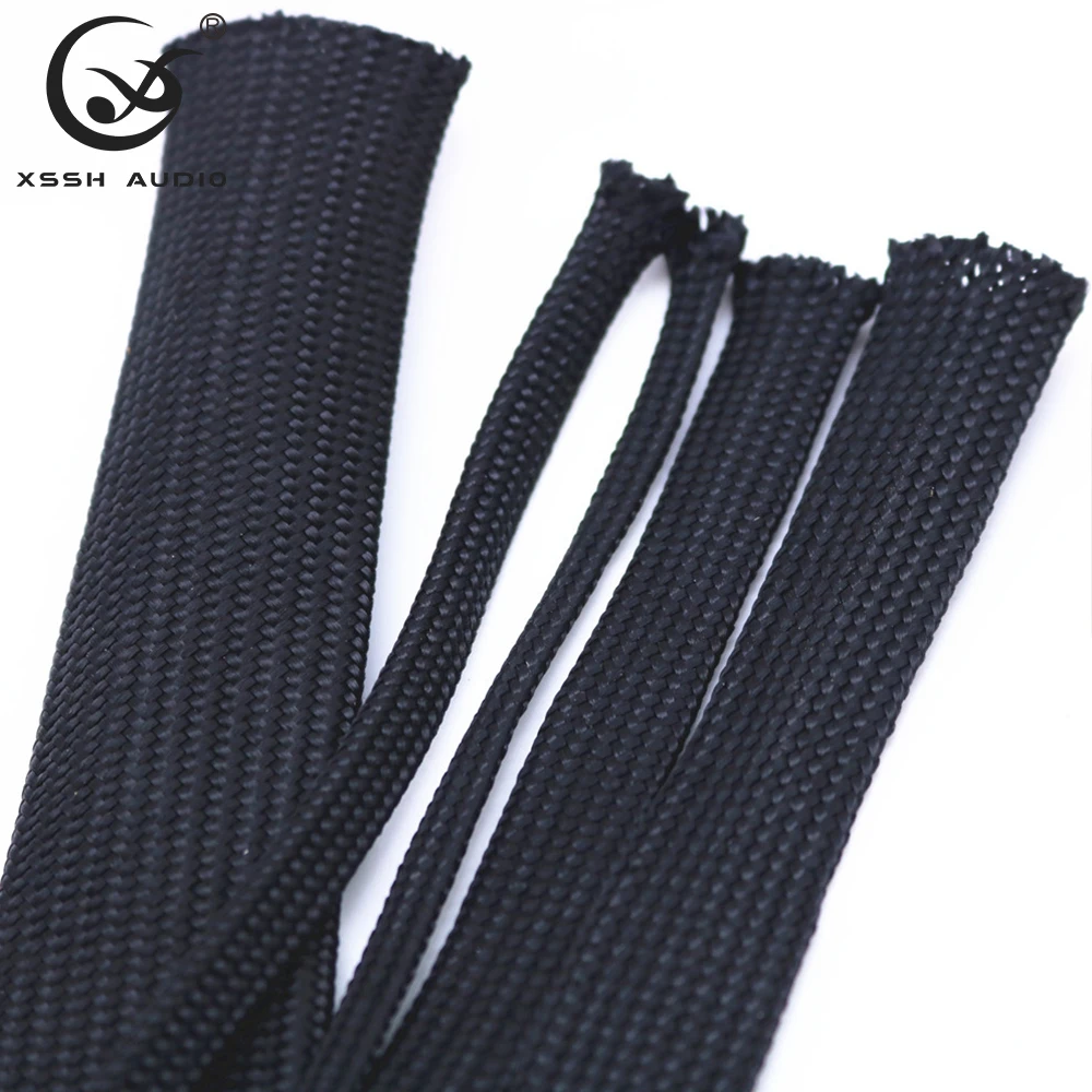 Luvas trançadas especiais do cabo do absorvente de choque do algodão preto do orador para o fio audio da alimentação 10m xssh audio oem 5mm 8mm 15mm 20mm 25mm