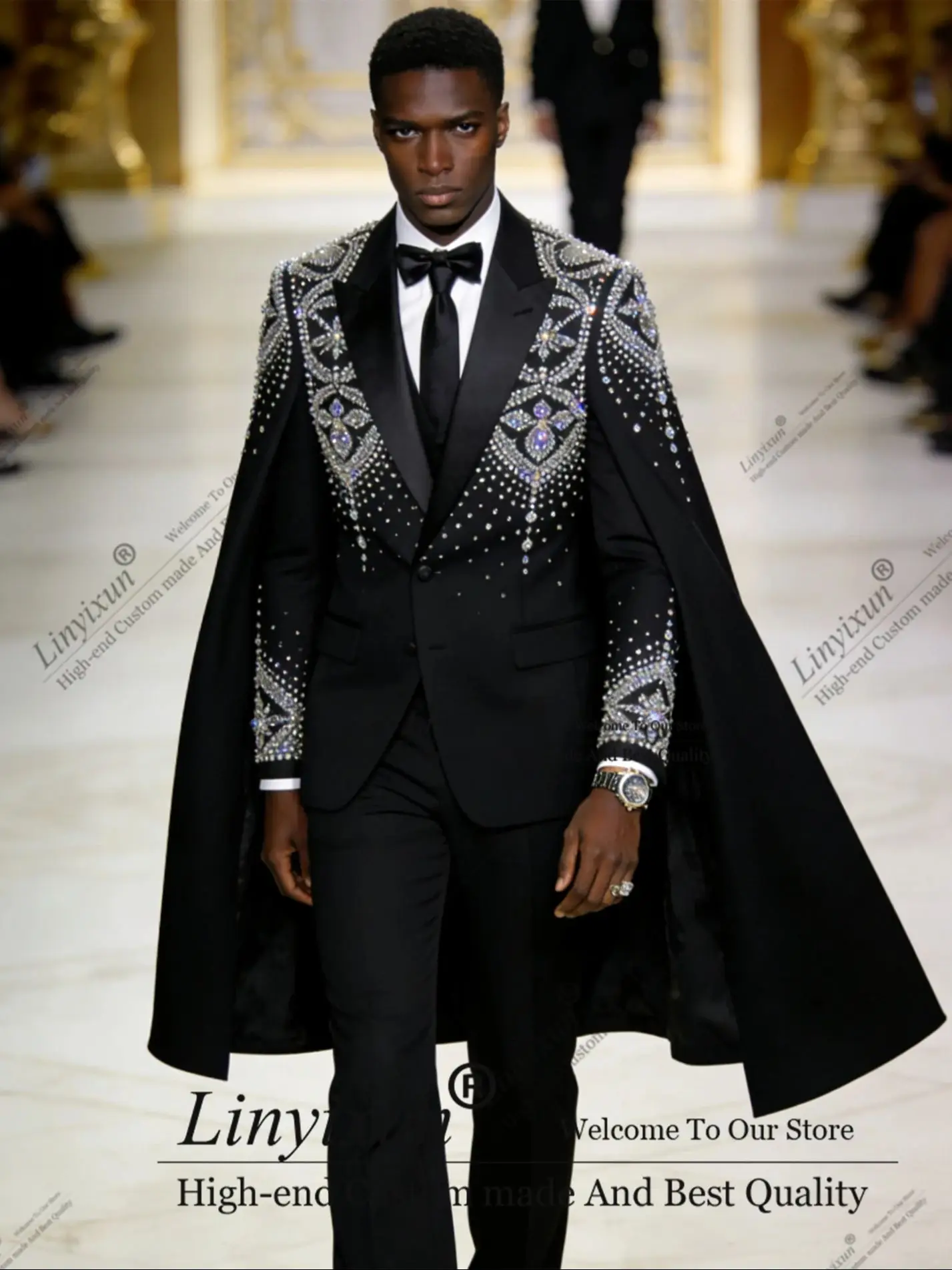 Glitter Shawl Rhinestones Men Suits Handsome Wedding Party Ropa Blazer Customized 2 Pieces Groom Slim Tuxedos Costume Homme