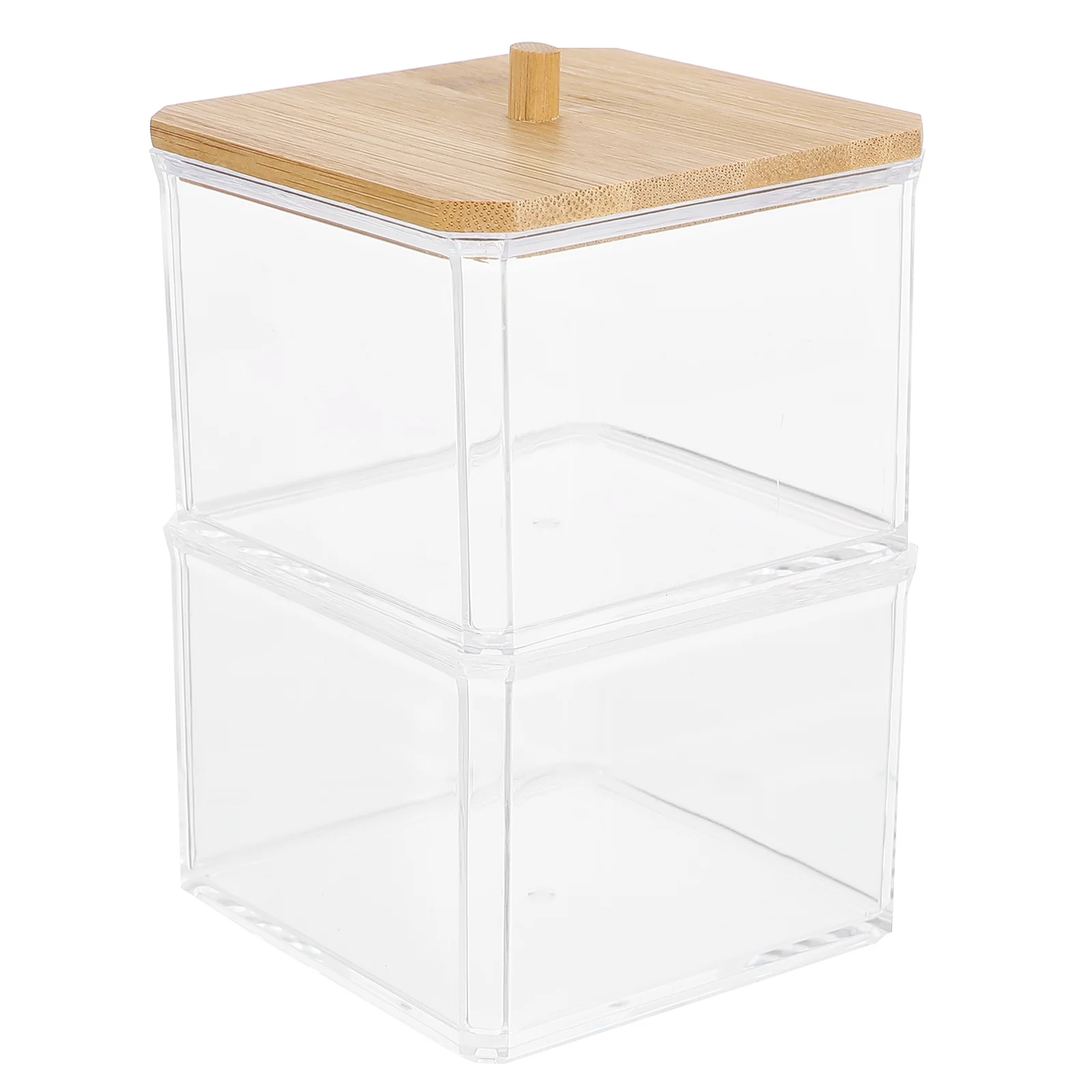 

Cotton Storage Box Acrylic Wood Container Transparent Square Shaped Dustproof Moisture Resistant Smooth Edge Household
