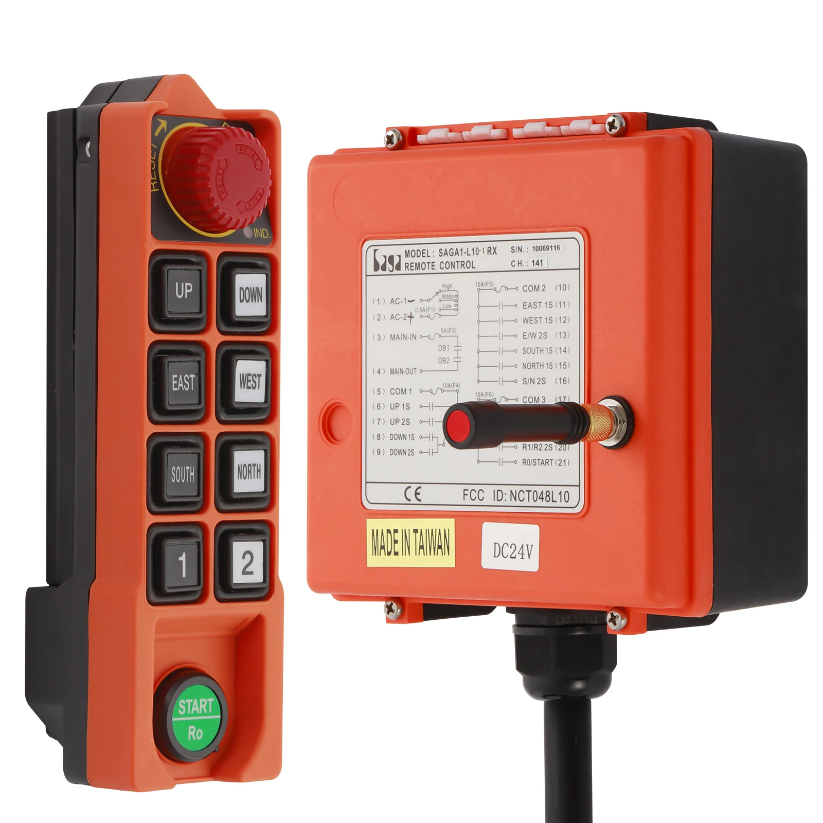 

SAGA L10,Hoist Crane Wireless Remote Control 8 Button Industrial Radio Controller，2 Speed