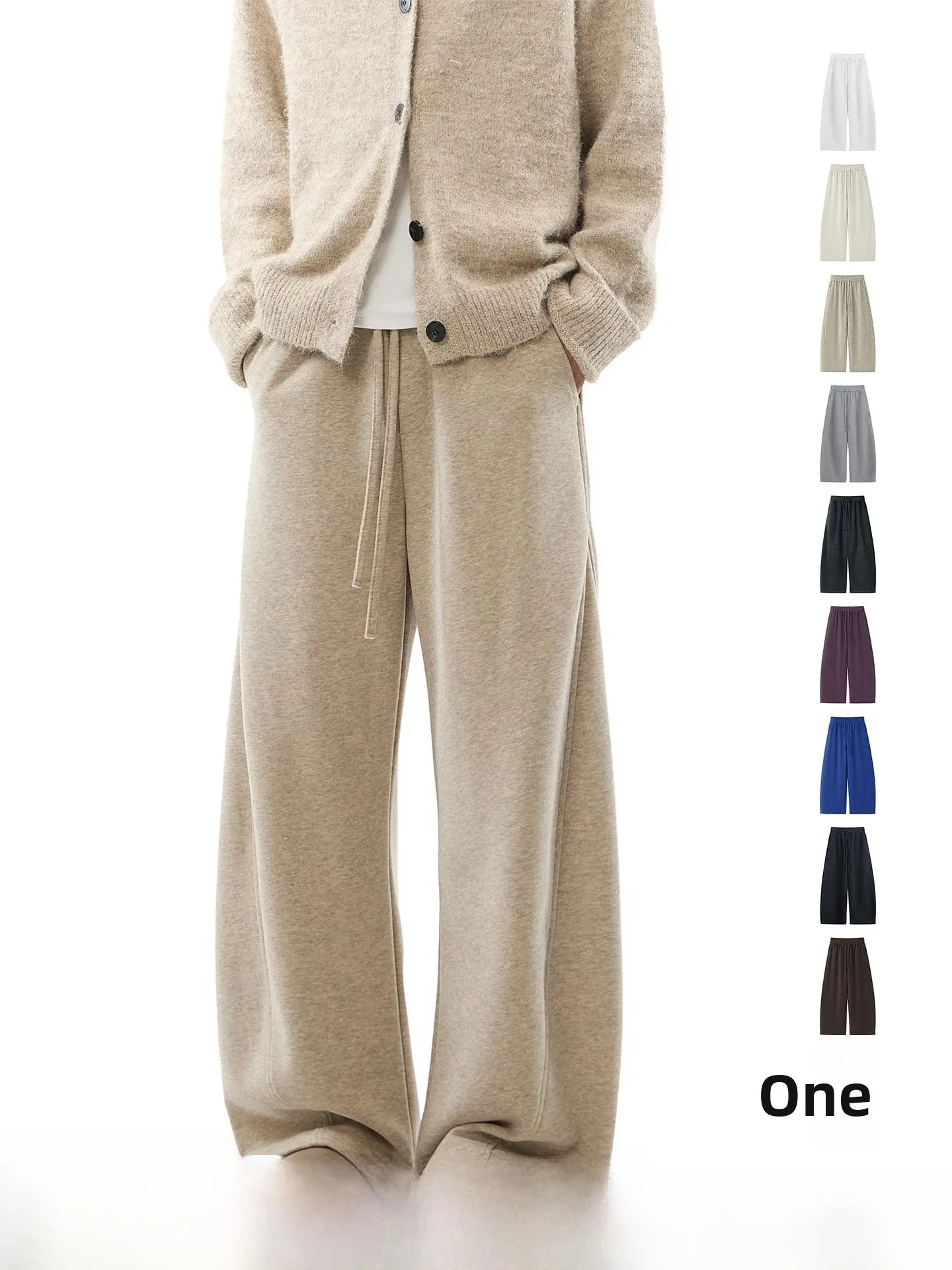 Men's Casual Wide Leg Commuter Pants Dream Made Oats Gray Autumn Straight Cut Loose Fit Trousers for Youth Summer Cotton Blend