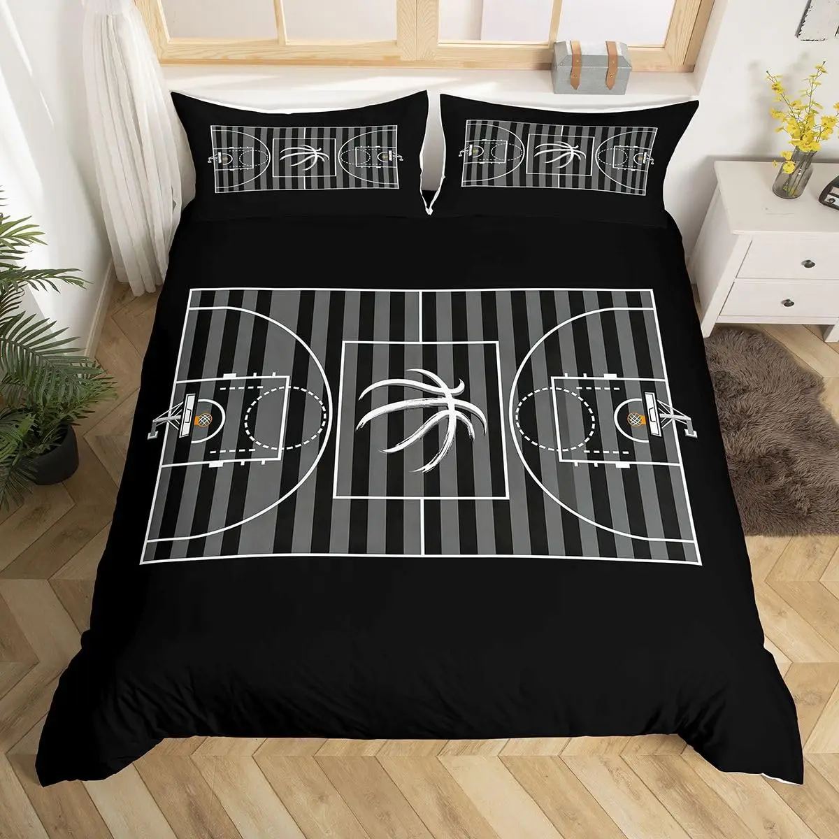 Boys Basketball Duvet Cover Twin Queen Size for Kids Teen Room Sports Bedding Set, Ball Game Comforter Cover with Pillow Case - view 6