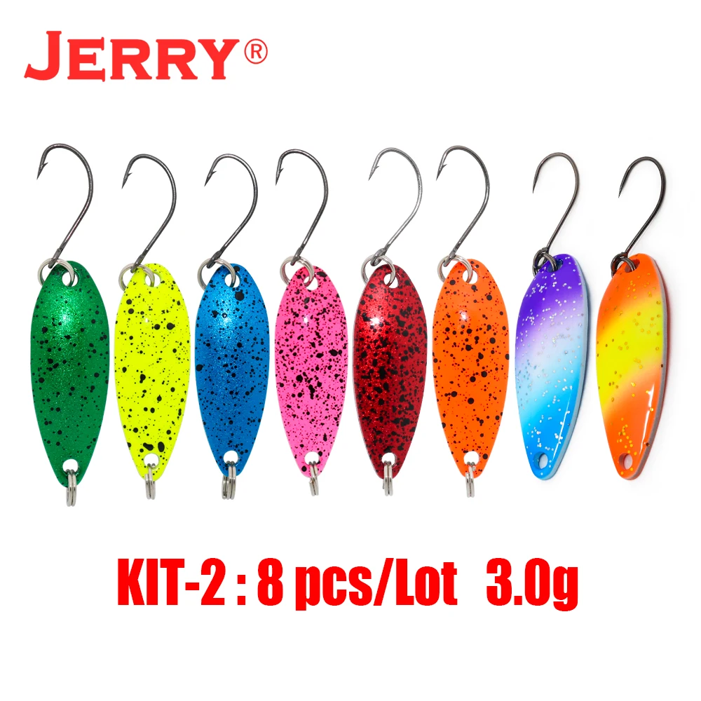 Jerry Scorpio 3g 4.5g Metal Fishing Spoon Kit Lake Trout Pike Lure UV Colors Spinner Bait Glitter Baubles Freshwater
