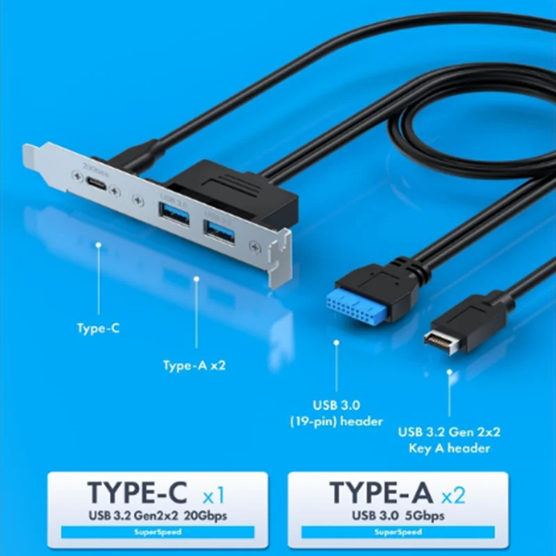 

С кронштейном PCIe [G-AD-ETC2A-20G] USB-C и USB-USB3.2 Type-E Key-A 20-контактный и 19-контактный 2 разъема USB3.0