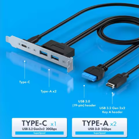 With PCIe Bracket[G-AD-ETC2A-20G] USB-C and USB to USB3.2 Type-E Key-A 20-Pin and 19-Pin 2 USB3.0 Connectors