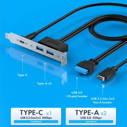 Con soporte PCIe [G-AD-ETC2A-20G] USB-C y USB a USB3.2 Tipo-E Key-A 20 pines y 19 pines 2 conectores USB3.0