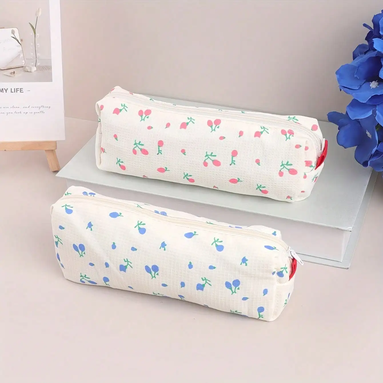 Kawaii Floral Fresh Style Pencil Bag Small Flowers Pencil Cases Cute Simple Pen Bag Storage Bags School Supplies Stationery Gift
