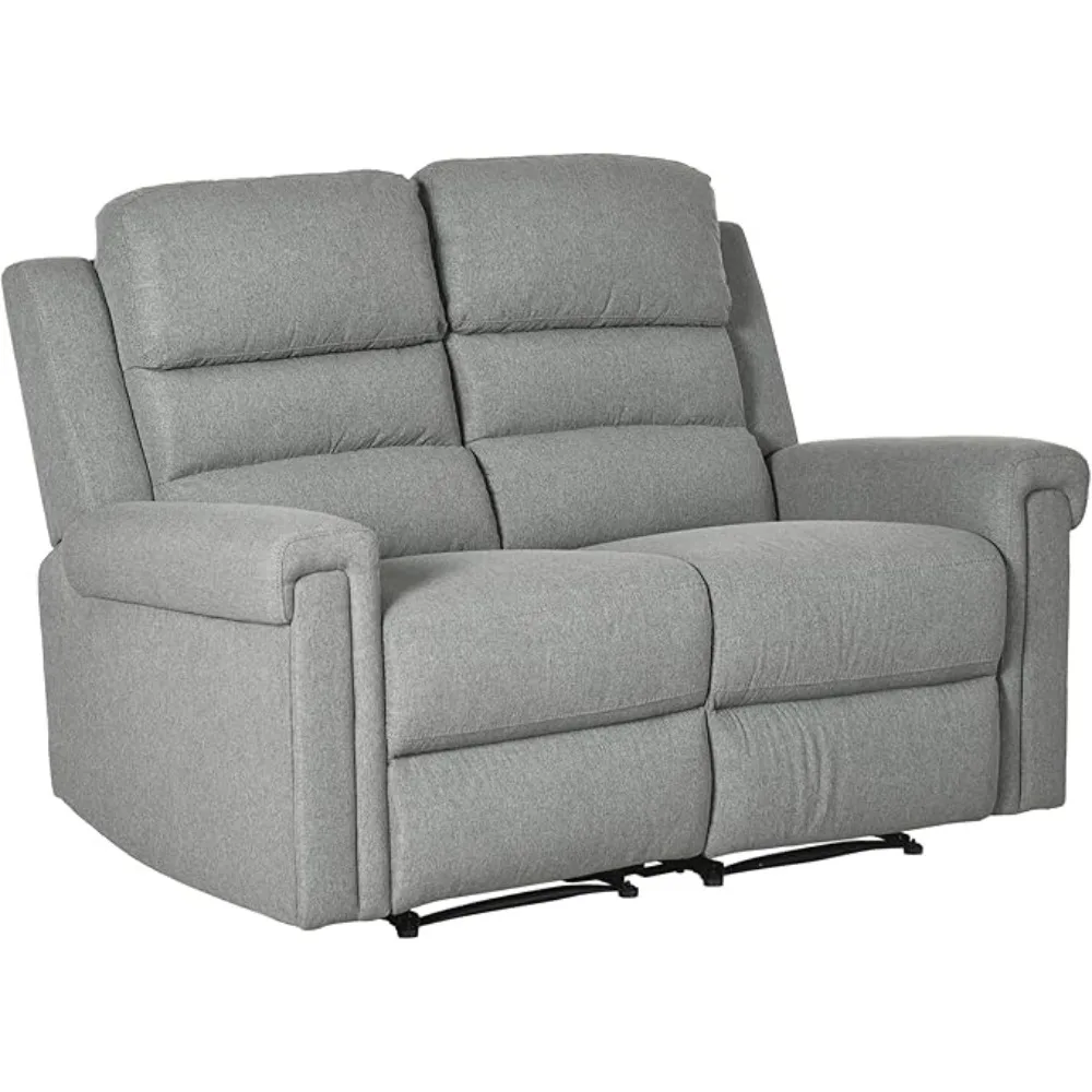 

2 Seater Recliner Sofa with Manual Pull Tab, Fabric Reclining Sofa, RV Couch, Home Seating, Gray